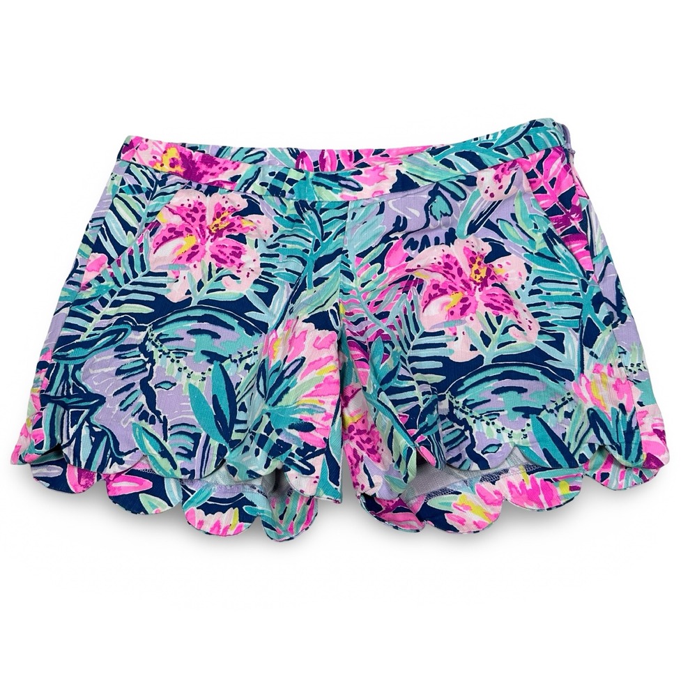 Lilly Pulitzer Magnolia Shorts Slathouse Soiree Pink Blue Scalloped Hem Size 00